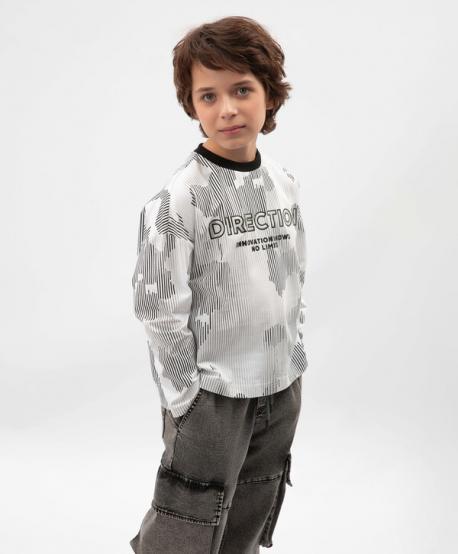 Лонгслив для мальчика с принтом белый  (164) Gulliver