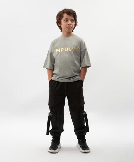 Футболка для мальчика серая с принтом оверсайз  (158) Gulliver