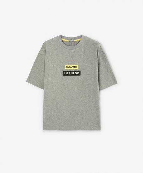 Футболка для мальчика серая с нашивками оверсайз  (146) Gulliver