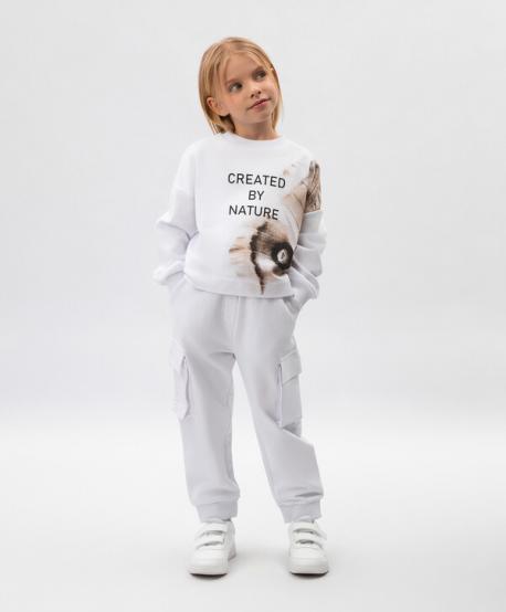 Брюки-джоггеры с карманами-карго для девочки из органического хлопка белые  (158) Gulliver