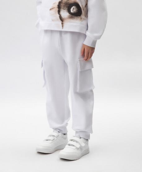 Брюки-джоггеры с карманами-карго для девочки из органического хлопка белые  (158) Gulliver