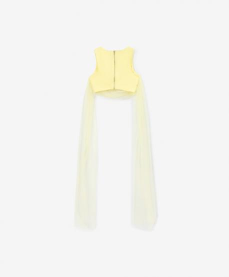 Блузка детская желтая трикотажная без рукавов укороченная с отделкой из сетки  (152) Gulliver