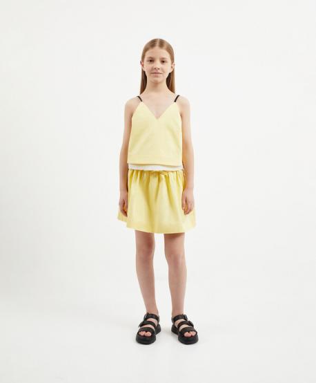 Юбка мини для девочки трапециевидная с поясом на резинке желтая  (164) Gulliver