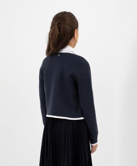 Кардиган вязаный с контрастной отделкой синий для девочки Gulliver