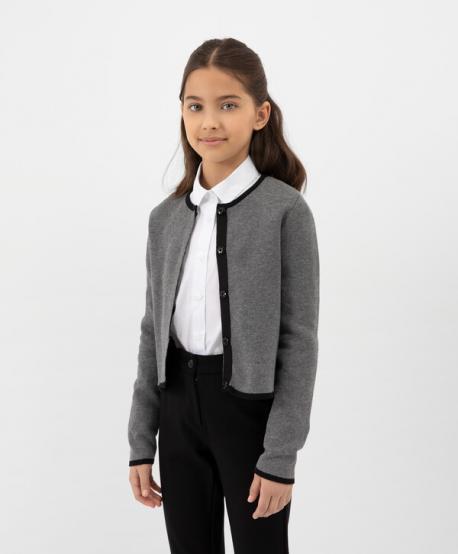 Кардиган вязаный с контрастной отделкой черный для девочки Gulliver