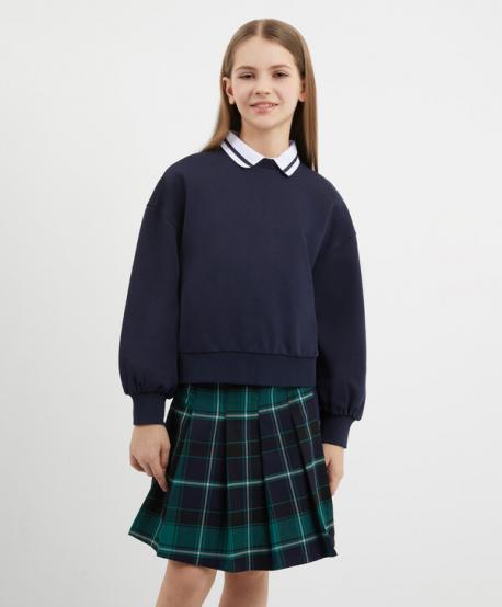 Толстовка со съёмным воротником синий для девочки Gulliver