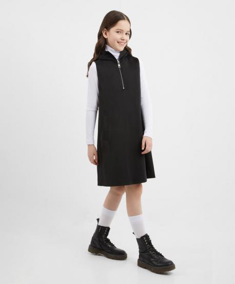 Платье текстильное с капюшоном чёрное для девочки Gulliver