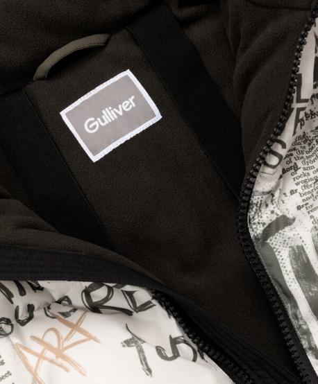 Куртка зимняя стеганая на искусственном пуху молочная с принтом для мальчика  (98) Gulliver