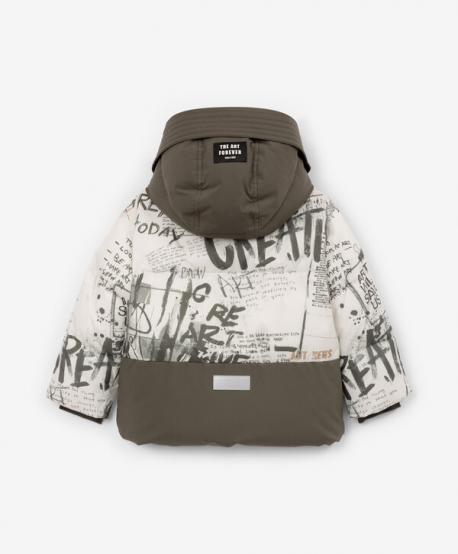 Куртка зимняя стеганая на искусственном пуху молочная с принтом для мальчика  (98) Gulliver