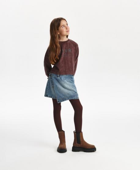 Юбка для девочки джинсовая с косым запахом голубая  (140) Gulliver