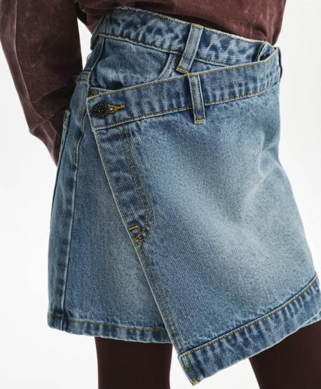 Юбка для девочки джинсовая с косым запахом голубая  (140) Gulliver