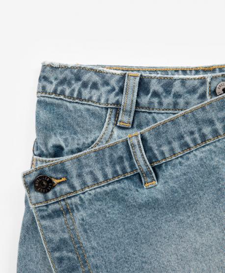 Юбка для девочки джинсовая с косым запахом голубая  (140) Gulliver