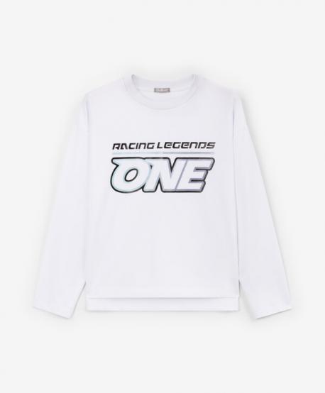 Лонгслив для девочки свободной формы с принтом белый  (146) Gulliver