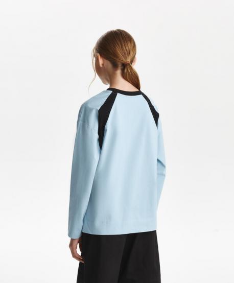 Лонгслив для девочки свободной формы голубой  (158) Gulliver