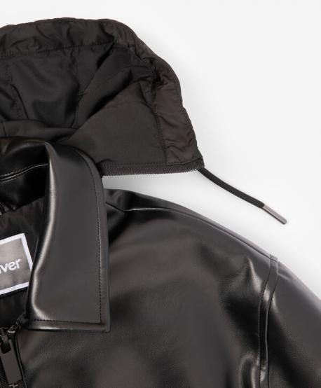 Куртка для мальчика утепленная из экокожи черная  (164) Gulliver