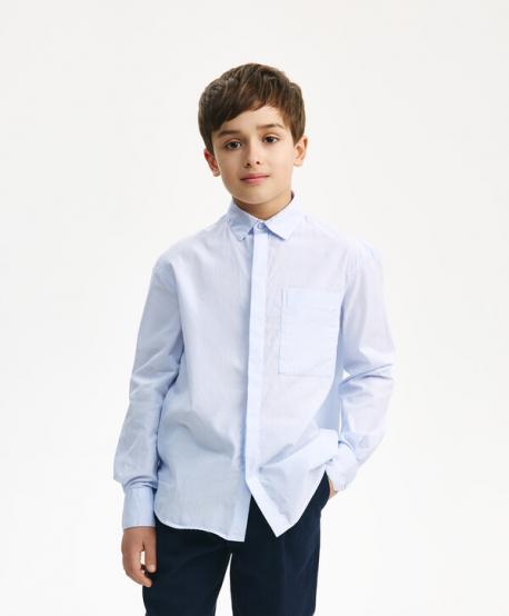 Сорочка с длинным рукавом свободной формы для мальчика голубая Gulliver