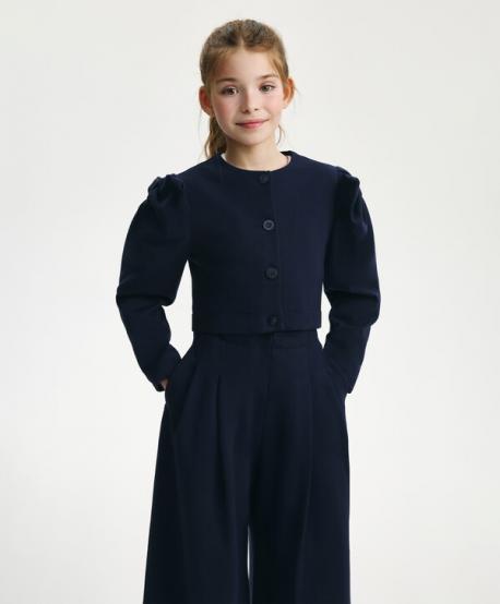 Жакет для девочки трикотажный укороченный синий Gulliver