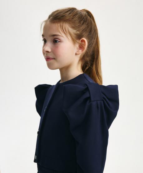 Жакет для девочки трикотажный укороченный синий  (134) Gulliver