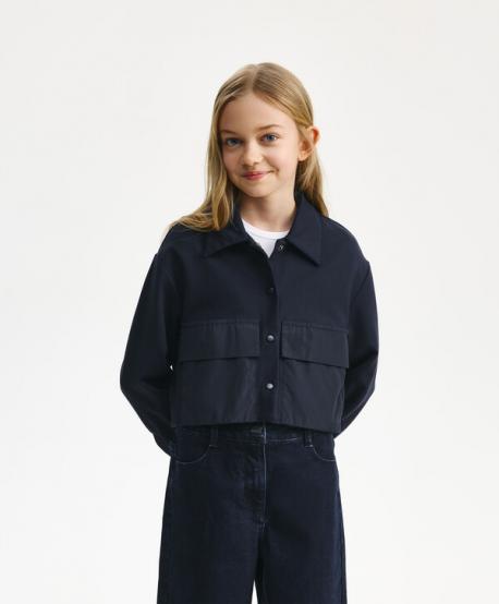 Жакет для девочки укороченный трикотажный синий  (146) Gulliver