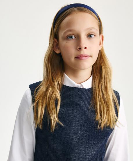 Платье-сарафан для девочки приталенный из фактурной ткани синий Gulliver