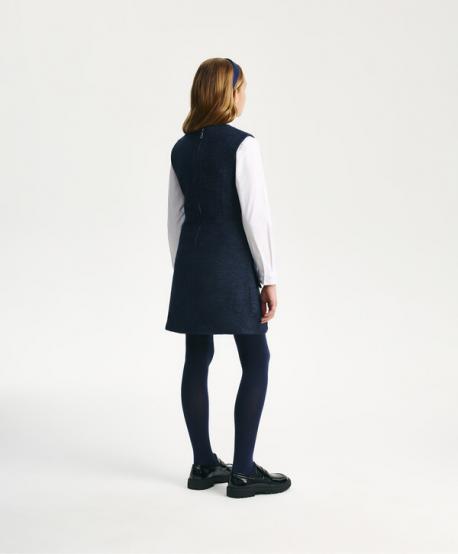 Платье-сарафан для девочки приталенный из фактурной ткани синий Gulliver