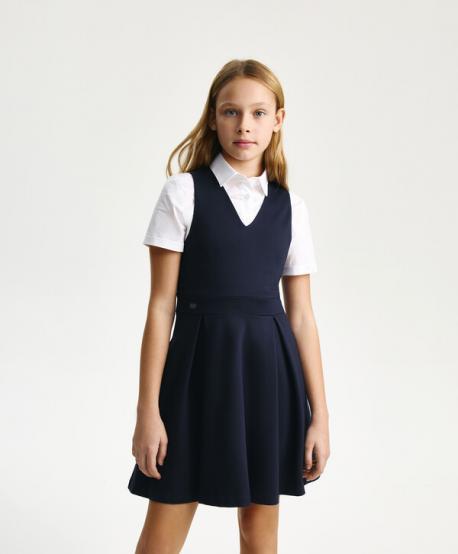 Платье-сарафан для девочки трикотажный приталенный синий  (158) Gulliver