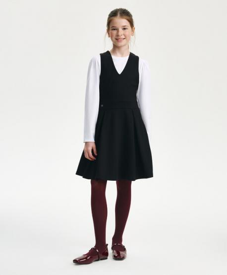 Платье-сарафан для девочки трикотажный приталенный черный  (128) Gulliver