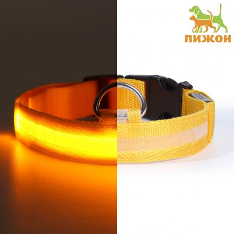 Ошейник с подсветкой размер l, ош 45-52 х 2,5 см 3 режима свечения желтый Пижон