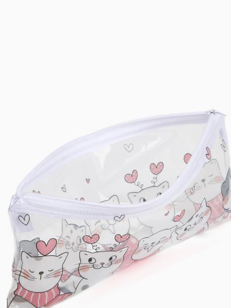 Косметичка-пенал на молнии, средний размер, с ярким рисунком, белая NO BRAND