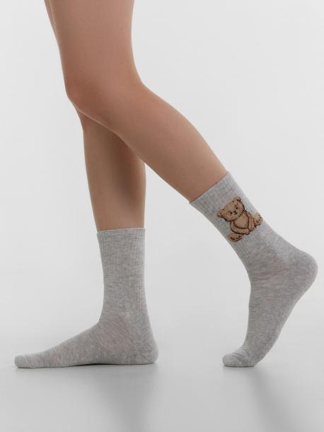 Носки женские высокие серые с узором в виде медведя Mark Formelle