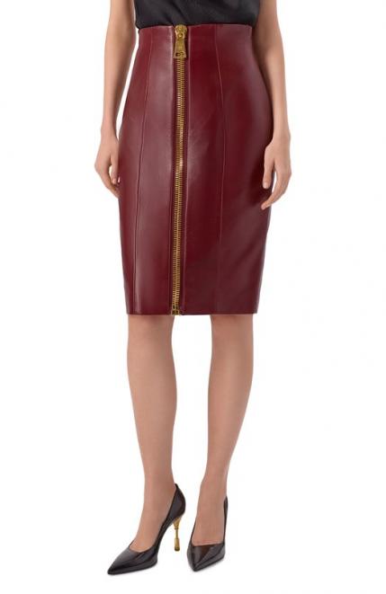 Кожаная юбка Balmain