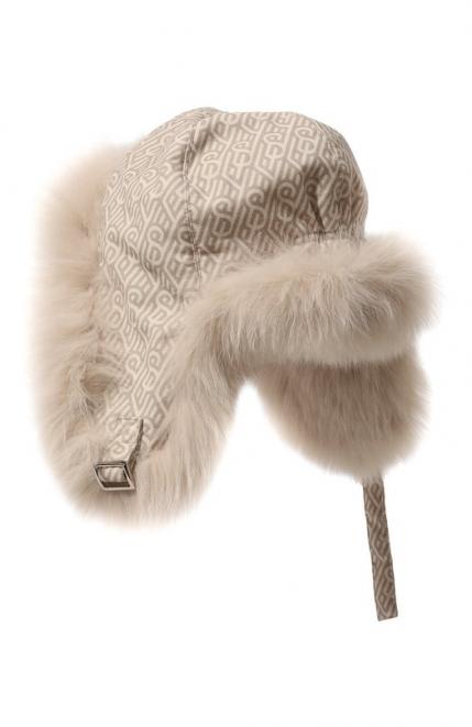 Пуховая шапка-ушанка с отделкой из песца Yves Salomon Enfant