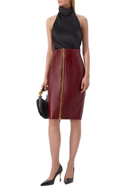 Кожаная юбка Balmain