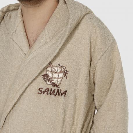 Халат мужской  Sauna brown XXL махровый с капюшоном Asil