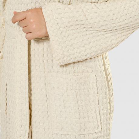 Халат женский  Sauna beige L вафельный с воротником Asil