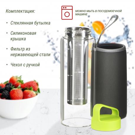Эко-бутылка с фильтром и чехлом  750 мл стекло Everblooming