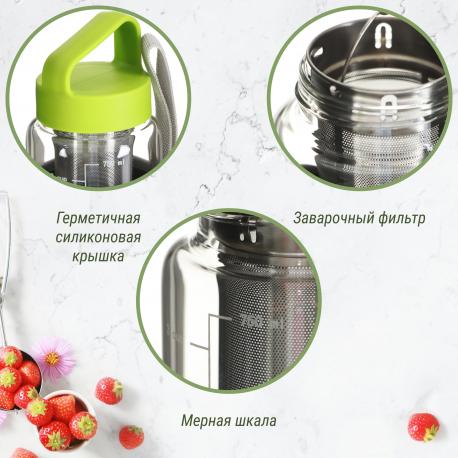 Эко-бутылка с фильтром и чехлом  750 мл стекло Everblooming