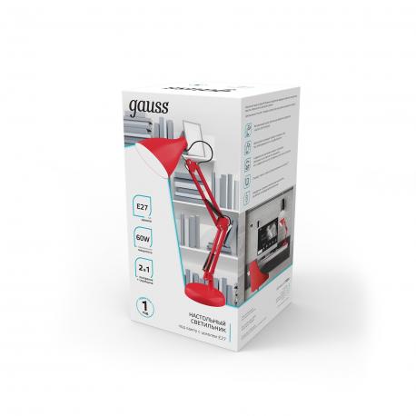 Светильник настольный  GT0034 60W 220-240V E27 красный струбцина и основание Gauss