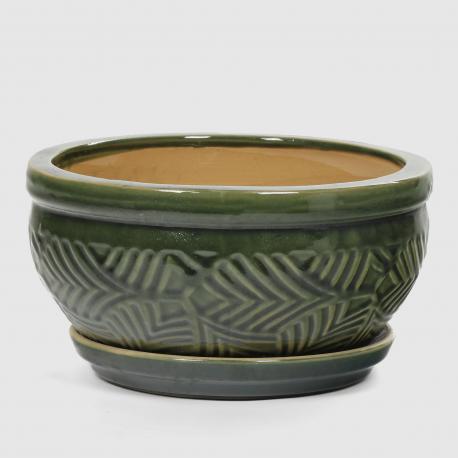 Горшок для цветов  с поддоном зеленый глянцевый d31 Viet Thanh