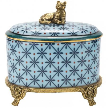 Шкатулка  на ножках с кошечкой голубая 13х9х12 см ГЛАСАР
