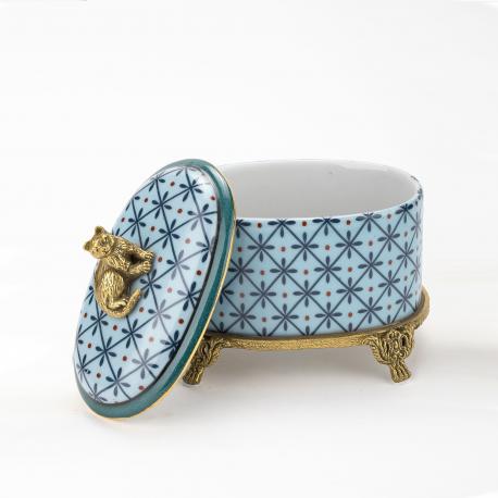 Шкатулка  на ножках с кошечкой голубая 13х9х12 см ГЛАСАР