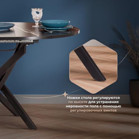 Стол ТС черный мрамор с черными ножками 100х100+30х75 см TC