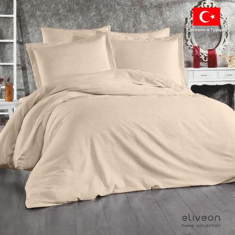 Комплект постельного белья  Евро linen хлопок/лен темно-бежевый Eliveon