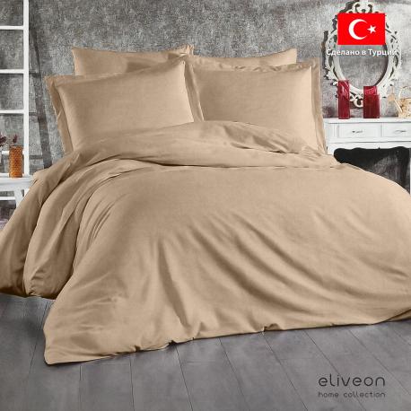 Комплект постельного белья  Евро linen хлопок/лен коричневый Eliveon