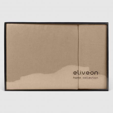 Комплект постельного белья  Евро linen хлопок/лен коричневый Eliveon