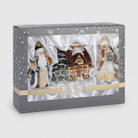 Набор ёлочных игрушек  Дед Мороз, Снегурка и дом 3 шт Snow and Stars