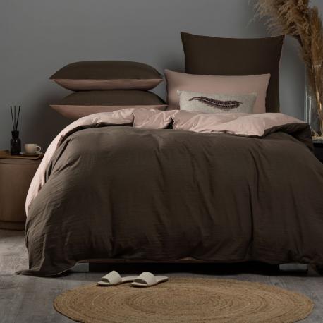Комплект постельного белья  Юко темно-коричневый/розовый семейный Sleepix
