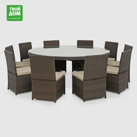 Комплект мебели Ns Rattan Round из искусственного ротанга коричневый с бежевым 11 предметов NS RATTAN_MAVI