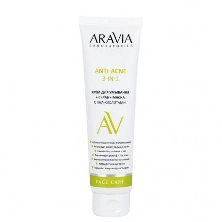 Крем для умывания + скраб + маска с aha-кислотами  anti-acne 3-in-1, 100 мл Aravia Laboratories