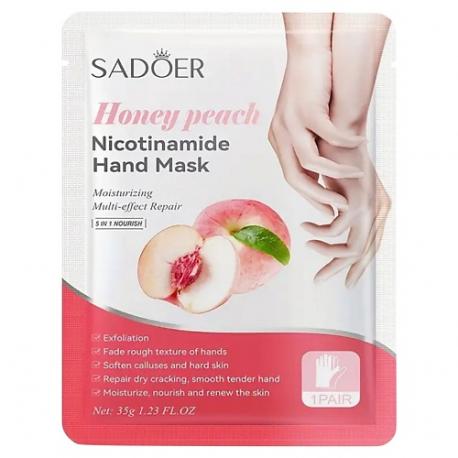 Маска для рук осветляющая тканевая с никотинамидом и экстрактом персика 35 SADOER